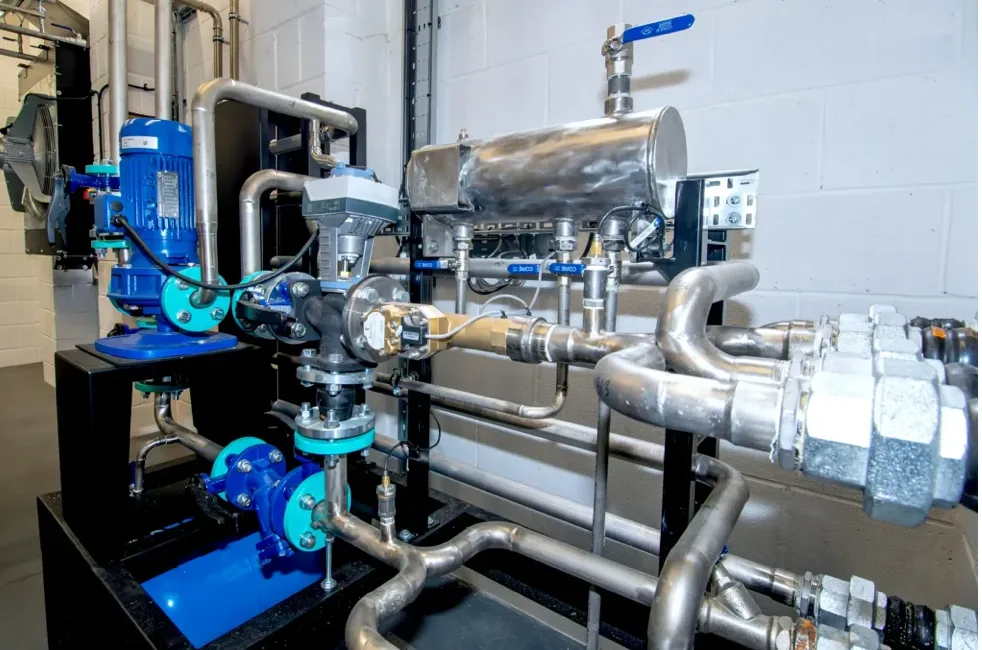 Heat recovery pipework inside a Boulton combined heat and power installation