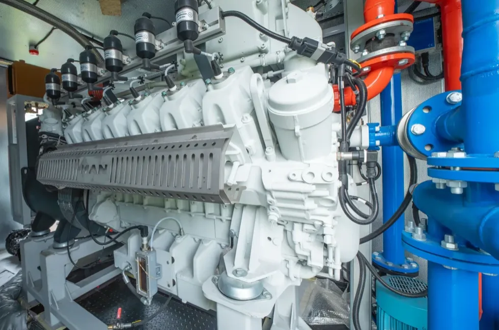 Precision V12 gas engine inside a Boulton CHP enclosure, biomethane-ready