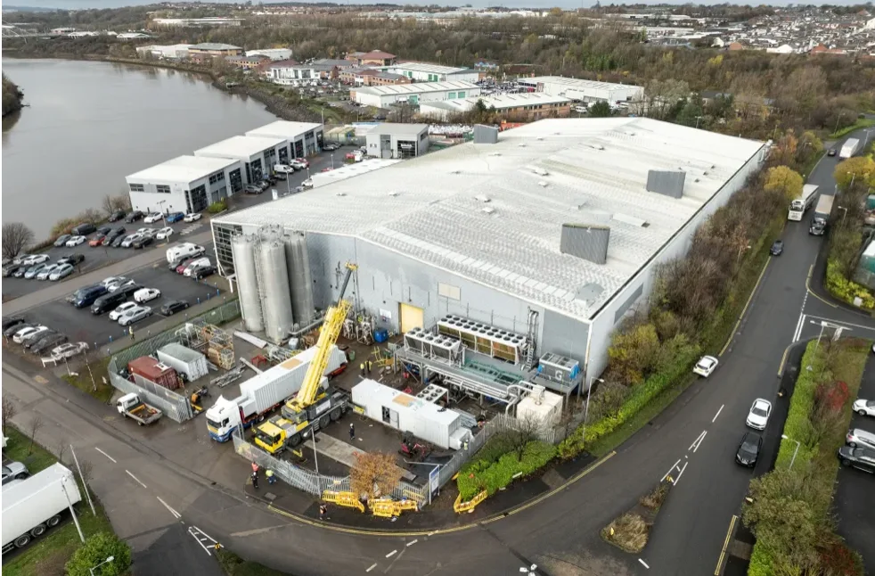 Factory-built Boulton CHP unit being craned into position at a UK industrial site