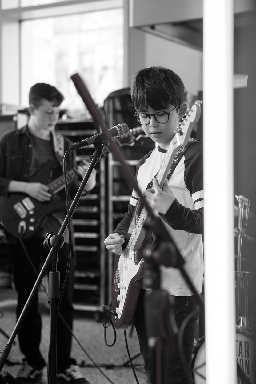 Young student performing