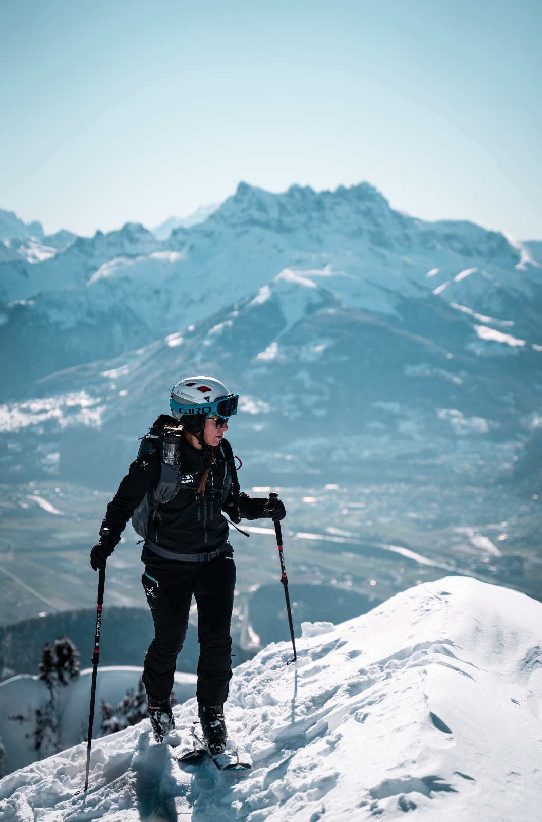Snowboarder riding a steep face