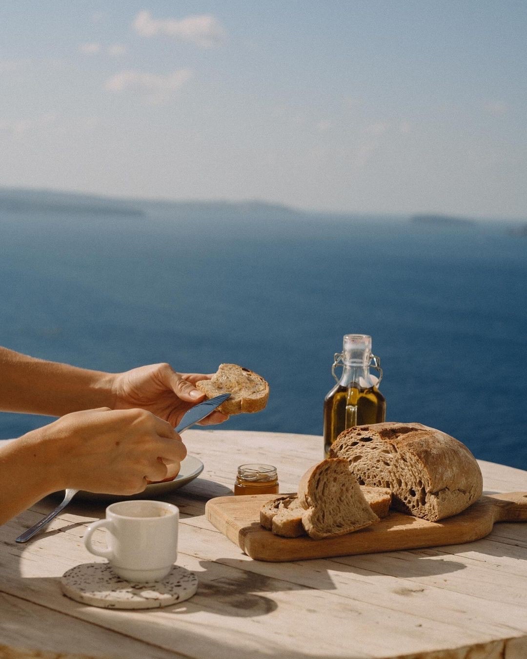 Bread and olive oil by the sea